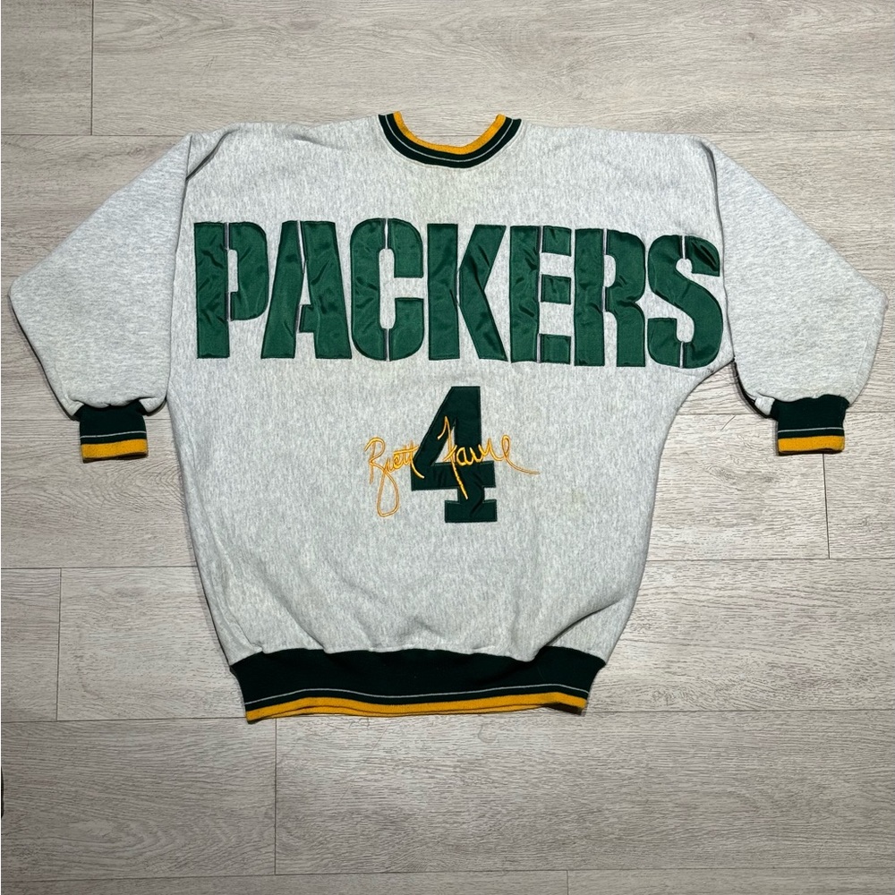 Vintage Green Bay Packers Spellout Brett Favre Crewneck Legends Atheltics Size L